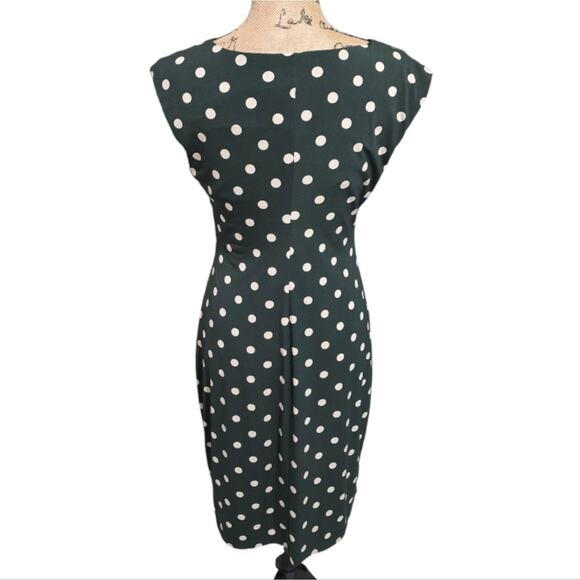 Connected Apparel Green Ivory Polka Dot Stretch Sheath Drape Neck Dress Size 10 - Picture 7 of 9